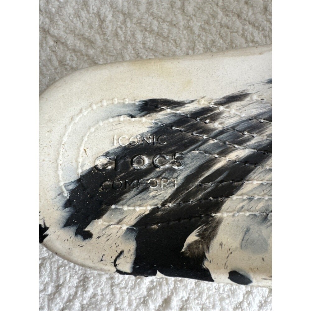 Crocs Classic Marbled Slide Sandals Clog Tie Dye White Black Sz 11 Women's - Picture 6 of 6
